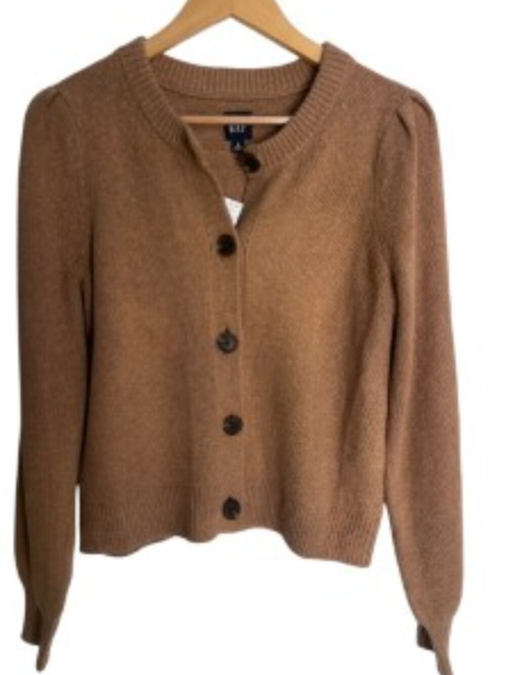 NWT Gap CashSoft Puff Sleeve Cardigan in Camel Heather Small